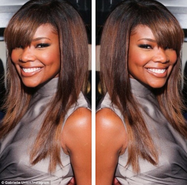 Gabrielle Union Gets New Hairstyle Bangs Brown Highlights