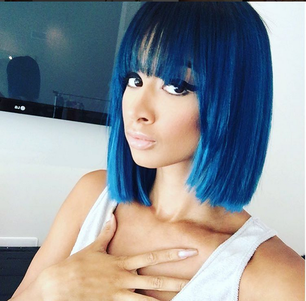 draya blue hair blunt bangs